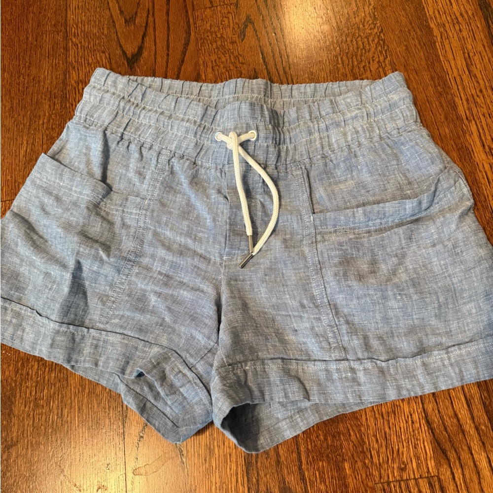 Athleta High Waist Blue Linen Shorts
